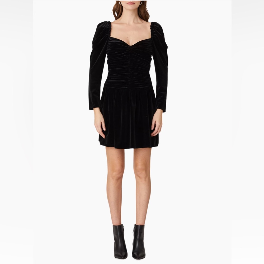 Shoshanna Mari Black Ruched Velvet Minidress Sz 0